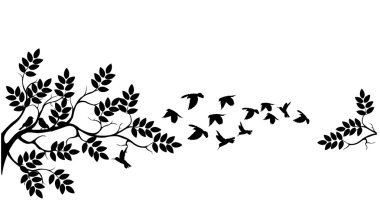 Tree silhouette with birds flying