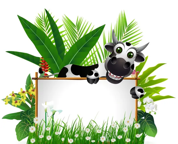 Funny cow with blank sign — Stock Vector