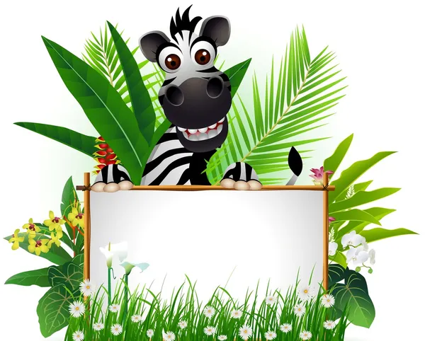 Funny zebra with blank sign — Stock Vector