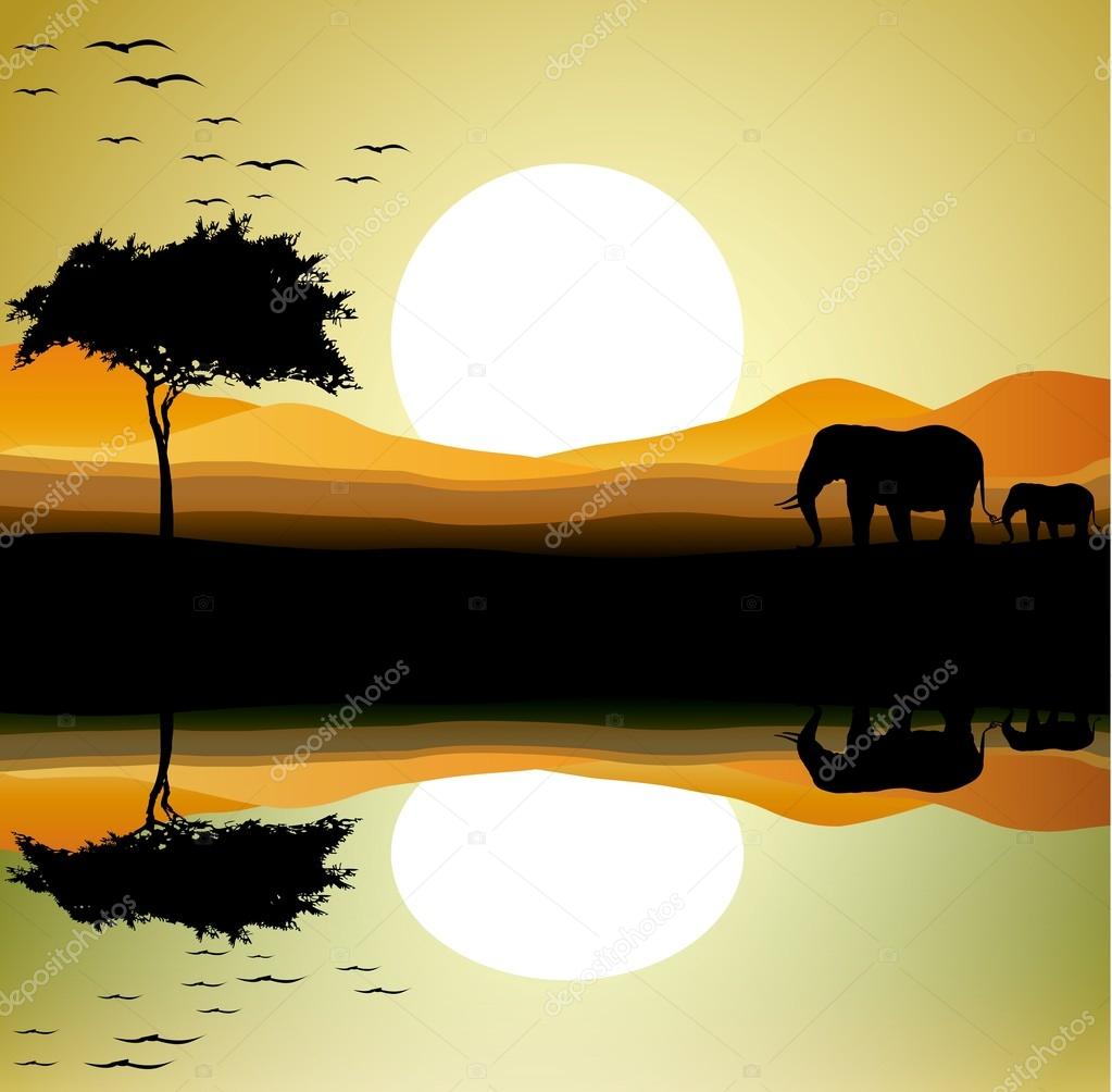 Beauty safari of elephant with landscape background