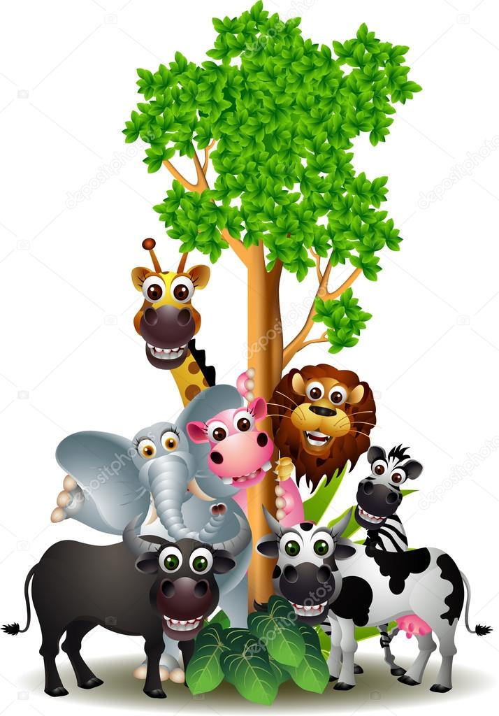 Vector illustration of various funny cartoon safari animal premium