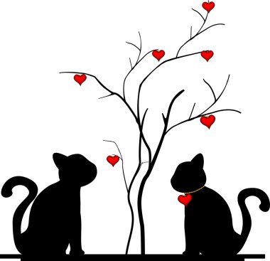 bir kedi aşk ağacında silüeti