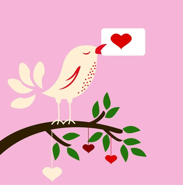 Εικονογράφηση ομορφιά του πουλιού με αγάπη κάρτα για σχεδίαση — Διανυσματικό Αρχείο