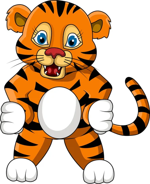 Mignon jeune tigre dessin animé expression — Image vectorielle