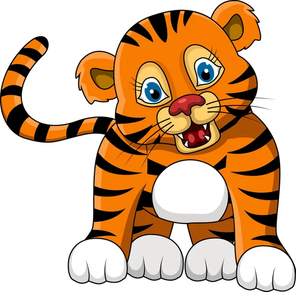 Mignon jeune tigre dessin animé expression — Image vectorielle