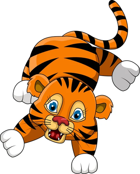 Mignon jeune tigre dessin animé expression — Image vectorielle