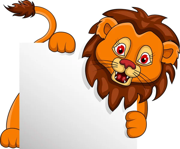 Смешная карикатура на Льва с пустым знаком — стоковый вектор