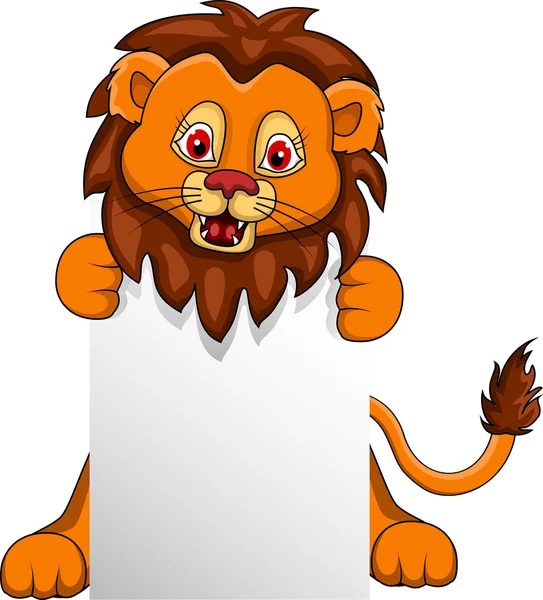 Lionn αστεία κινούμενα σχέδια με κενό σημάδι — Διανυσματικό Αρχείο
