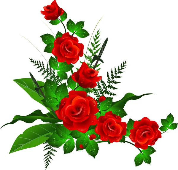 红玫瑰与树叶背景 — 图库矢量图片