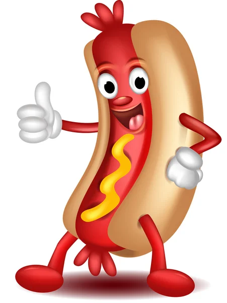 Hotdog cartoon duimschroef opwaarts — Stockvector