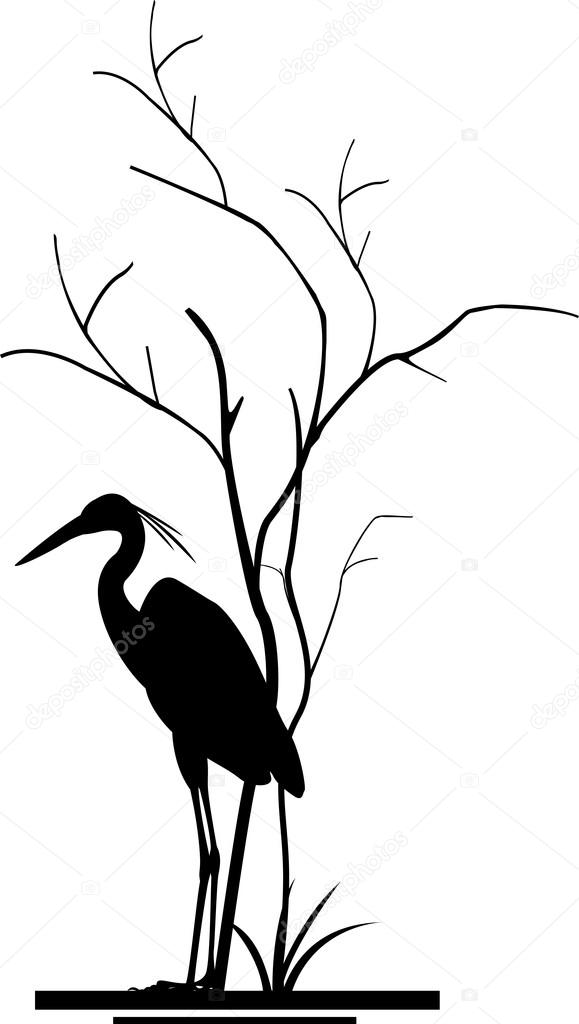 Heron and tree silhouette