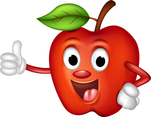 Schattige rode appel cartoon duimschroef opwaarts afbeelding — Stockvector