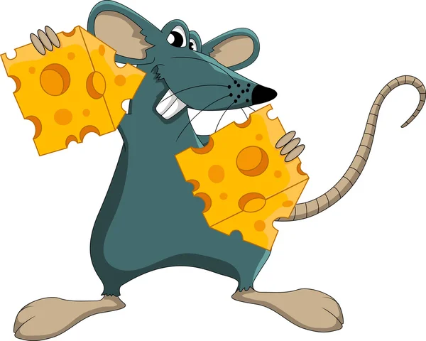 Lindo ratón de dibujos animados con queso — Archivo Imágenes Vectoriales