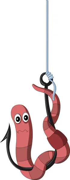 Cartoon worm on a hook — Stock Vector