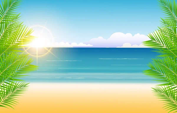 Skönhet solig blå himmel och palm tree — Stock vektor