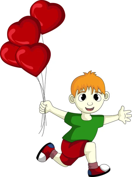 Pequena criança correndo com segurando balões — Vetor de Stock