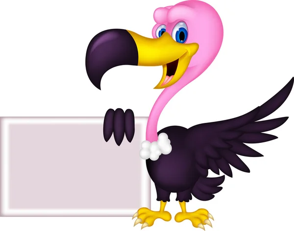 Carino cartone animato Avvoltoio con segno bianco — Vettoriale Stock