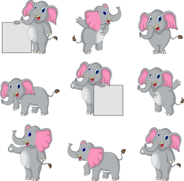 Lindo elefante colección de dibujos animados — Archivo Imágenes Vectoriales