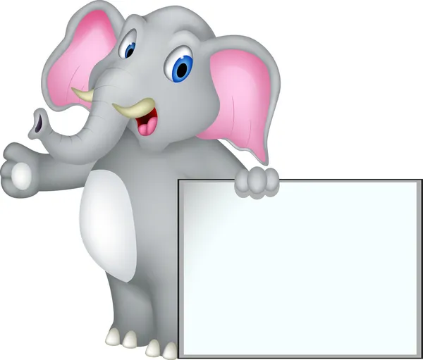 Cute elephant cartoon with blank sign — Stock Vector