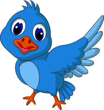 karikatür komik mavi kuş kılığında