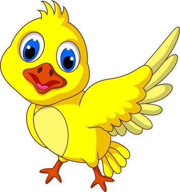 sevimli sarı kuş çizgi film poz