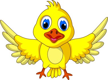 sevimli sarı kuş çizgi film poz