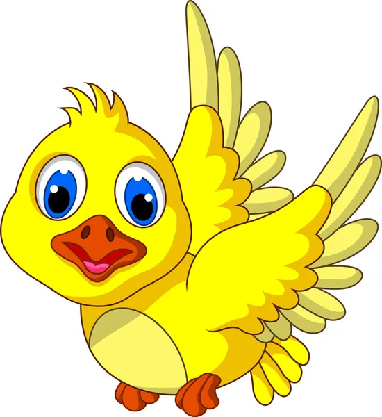 Desenho animado bonito pássaro amarelo voando — Vetor de Stock