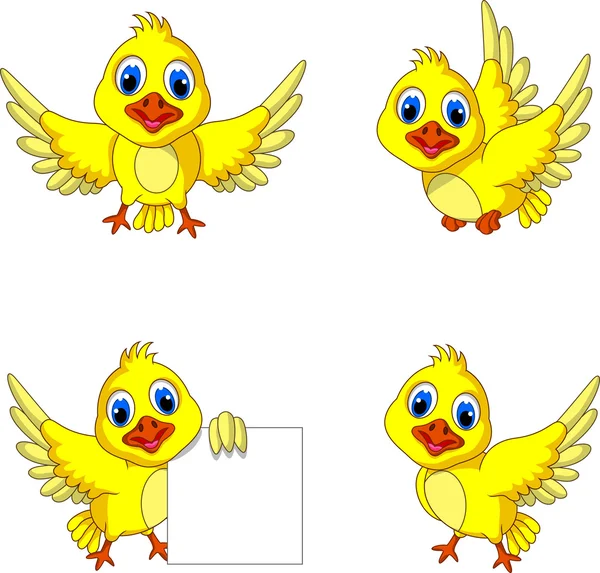 Carino collezione di cartoni animati uccello giallo — Vettoriale Stock