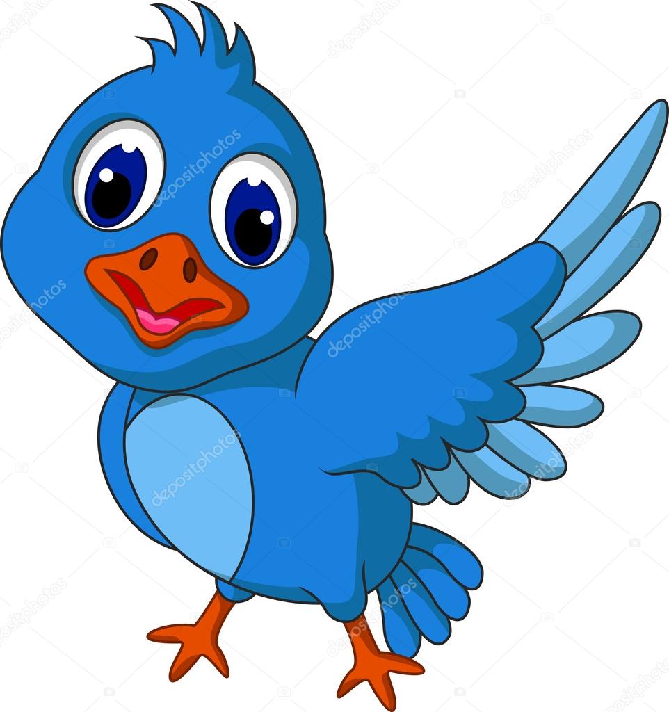 Posant De Dessin Animé Drôle Oiseau Bleu Image Vectorielle