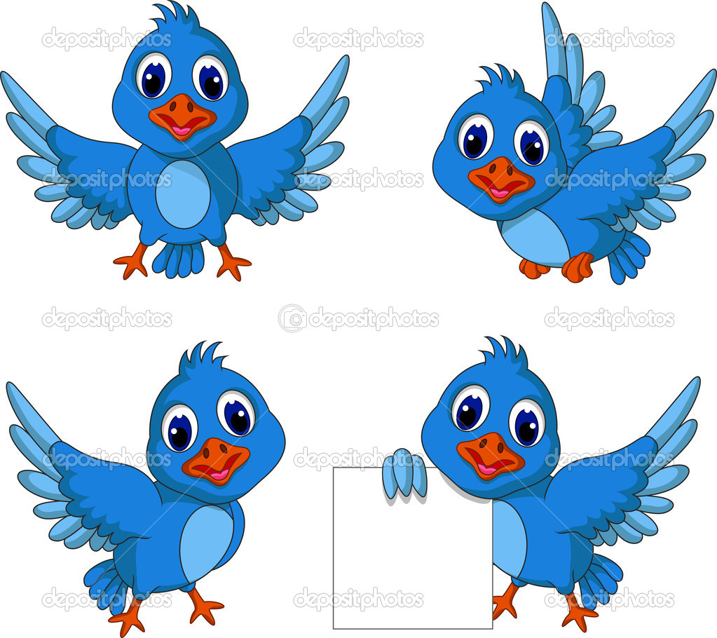 Cute blue bird cartoon collection
