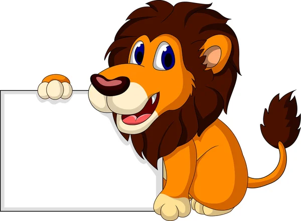 Cute lion cartoon with blank sign — Stock Vector