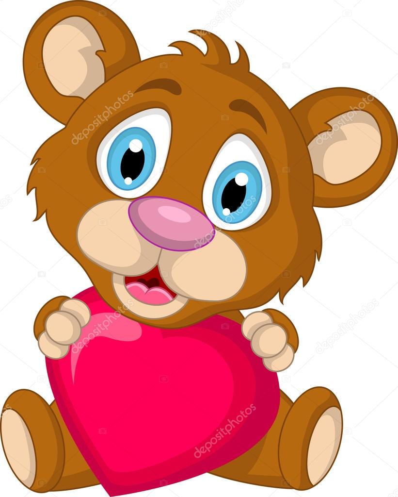 Cute little brown bear cartoon holding heart love