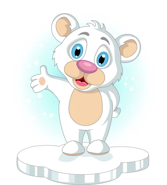 Lindo pequeño oso polar de dibujos animados levantando la mano — Vector de stock