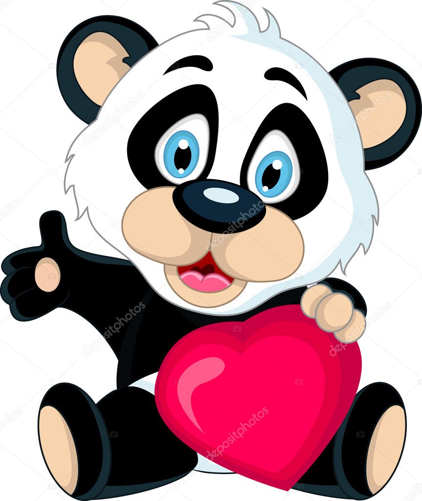 Cute Baby panda holding love heart