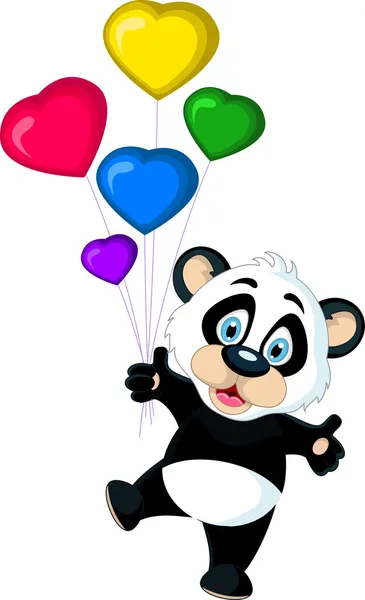 Bonito bebê panda segurando balão — Vetor de Stock