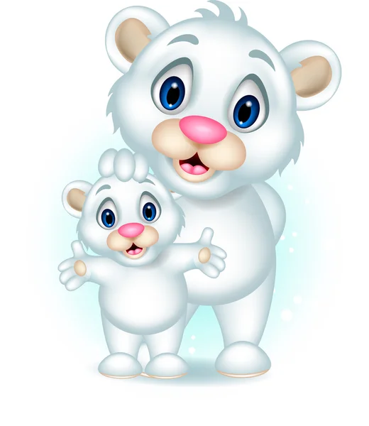 Lindo bebé polar oso posando con su hijo — Vector de stock