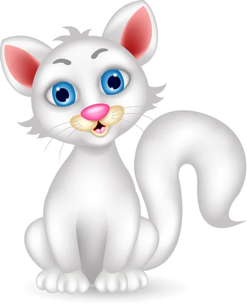 Lindo mullido blanco gato de dibujos animados — Vector de stock