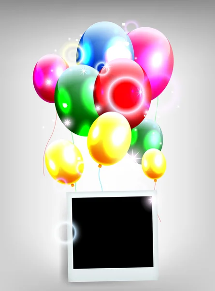Balloons with frame photo for birthday background — Stock Vector