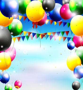 Balonlar gökyüzünde birthday arka planı için
