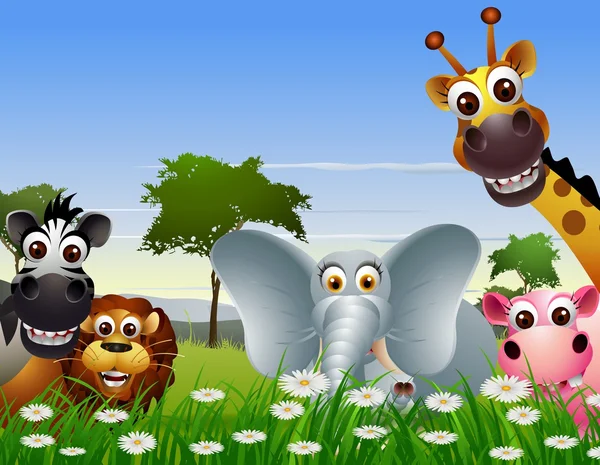 Animale divertente cartone animato con sfondo naturale — Vettoriale Stock