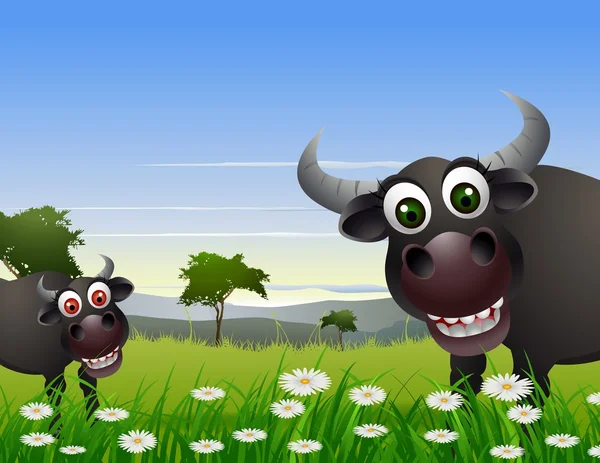 Buffalo cartoon met aard achtergrond — Stockvector