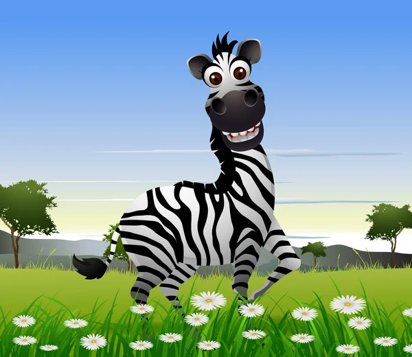 Carino cartone animato zebra con sfondo natura — Vettoriale Stock