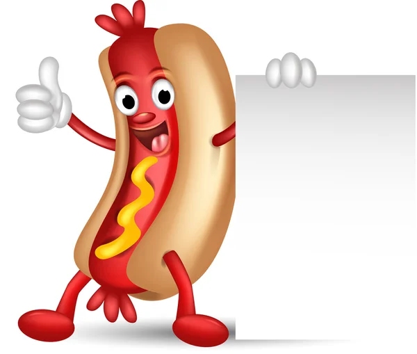 Hot dog cartoon holding blank sign — Stock Vector