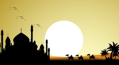 Ramazan kareem arka planla Camii ve deve gezi siluet
