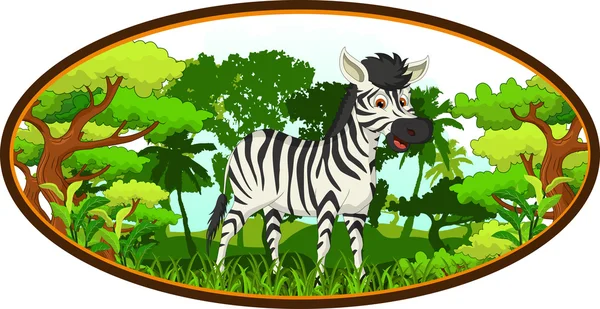 Zebra cartoon met bos achtergrond — Stockvector