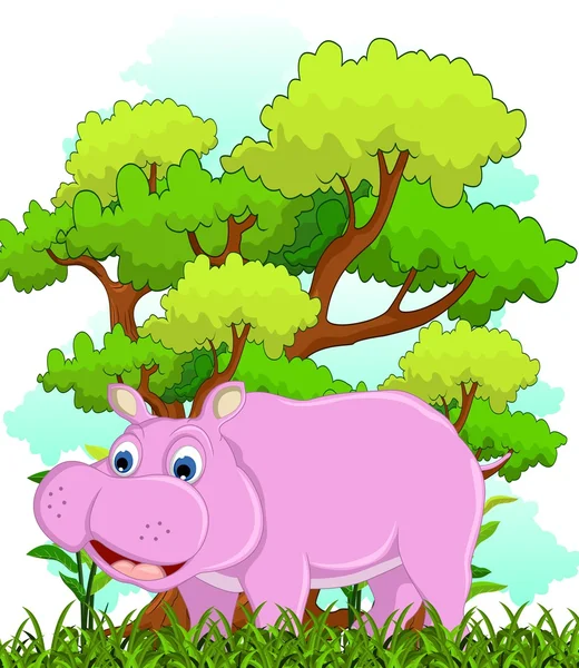 Hippopotame avec fond forestier — Image vectorielle