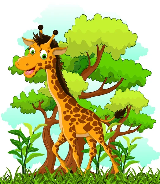 Giraffe Beeldverhaal over bos — Stockvector