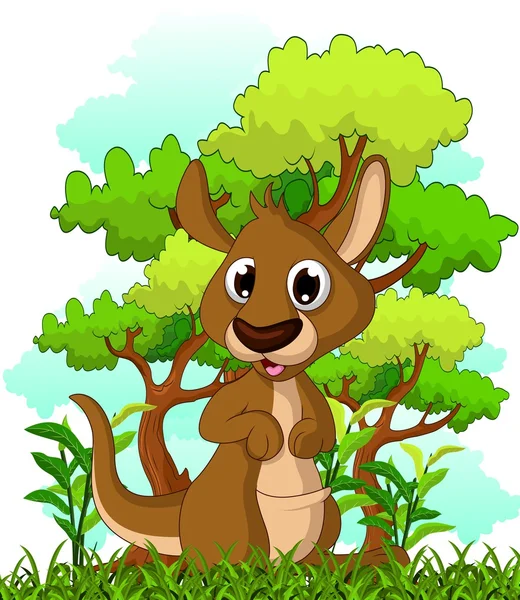 Känguru-Karikatur mit Waldhintergrund — Stockvektor