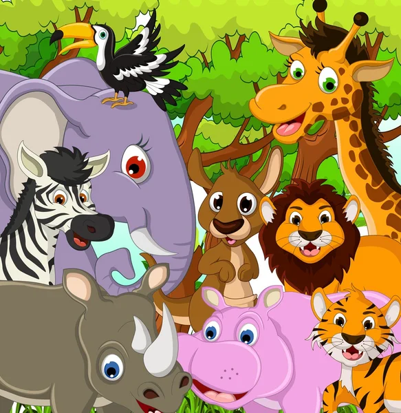 Animais bonitos desenhos animados da vida selvagem —  Vetores de Stock