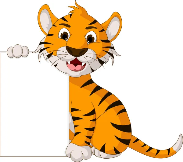 Tiger-Cartoon mit leerem Schild — Stockvektor